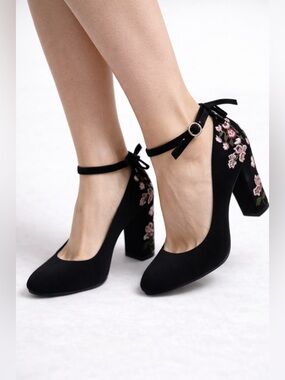 Elegant Black Floral Heels